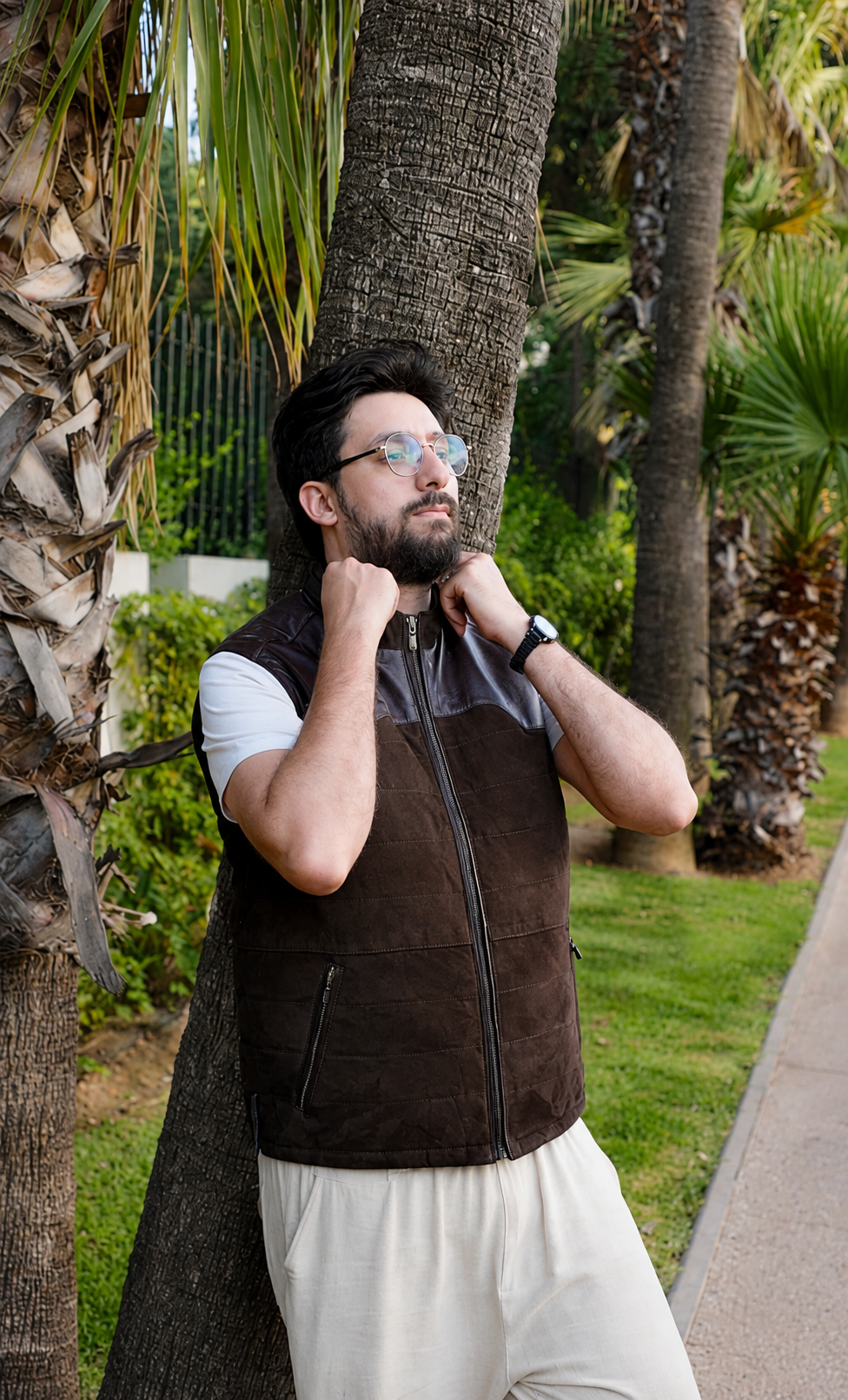 Gilet en daim à détails cuir
