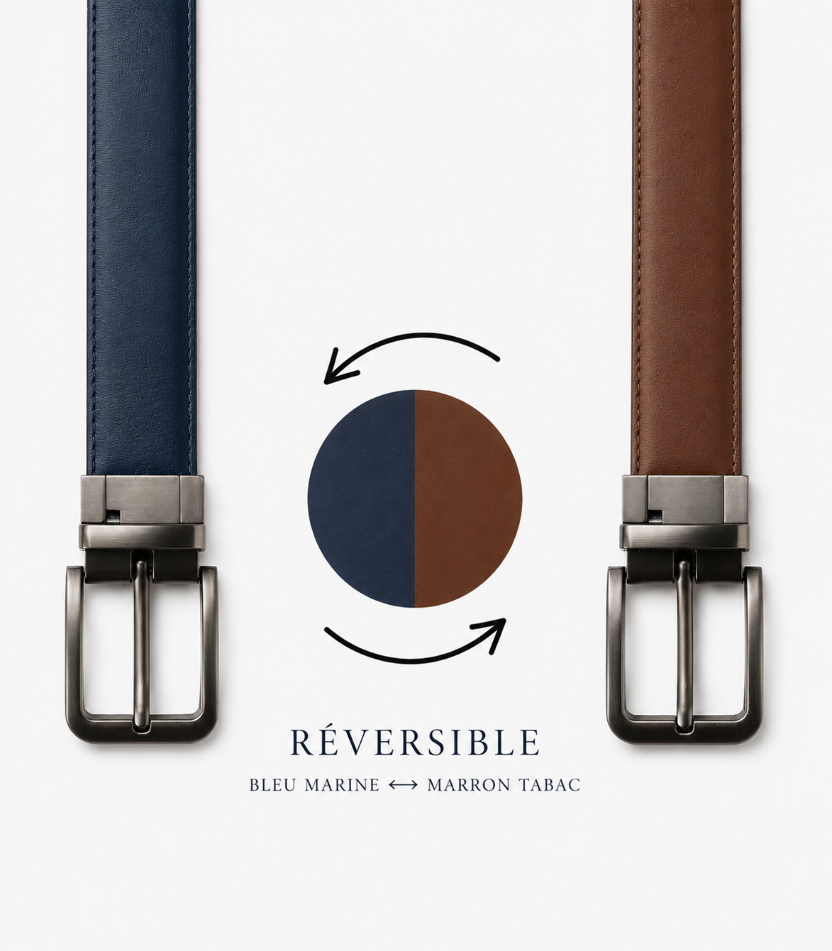 CEINTURE  en Cuir Double Face, bleu-tabac