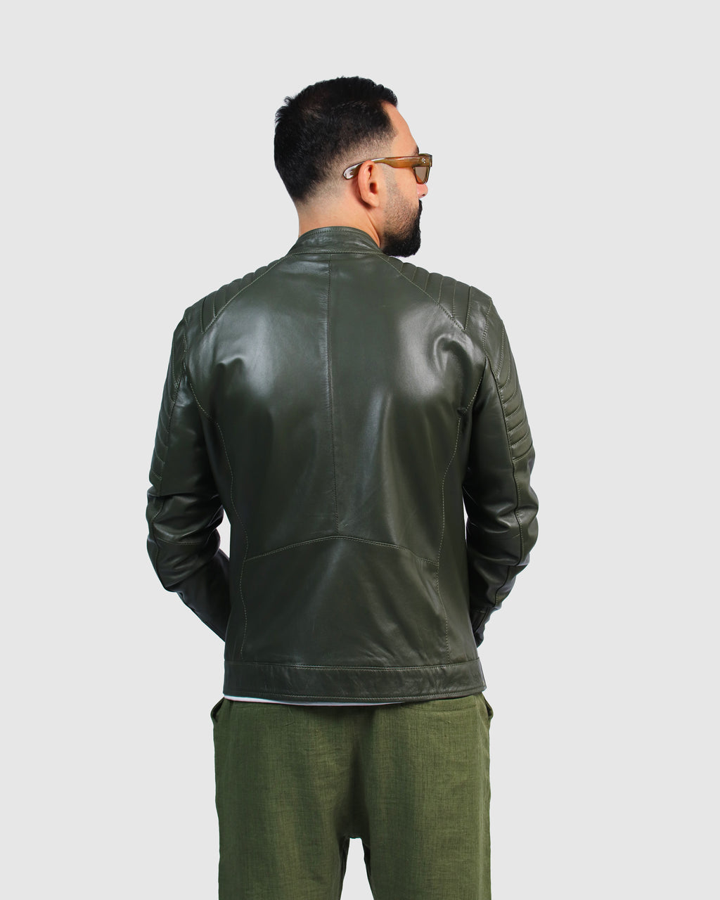Blouson VERT en Cuir Véritable