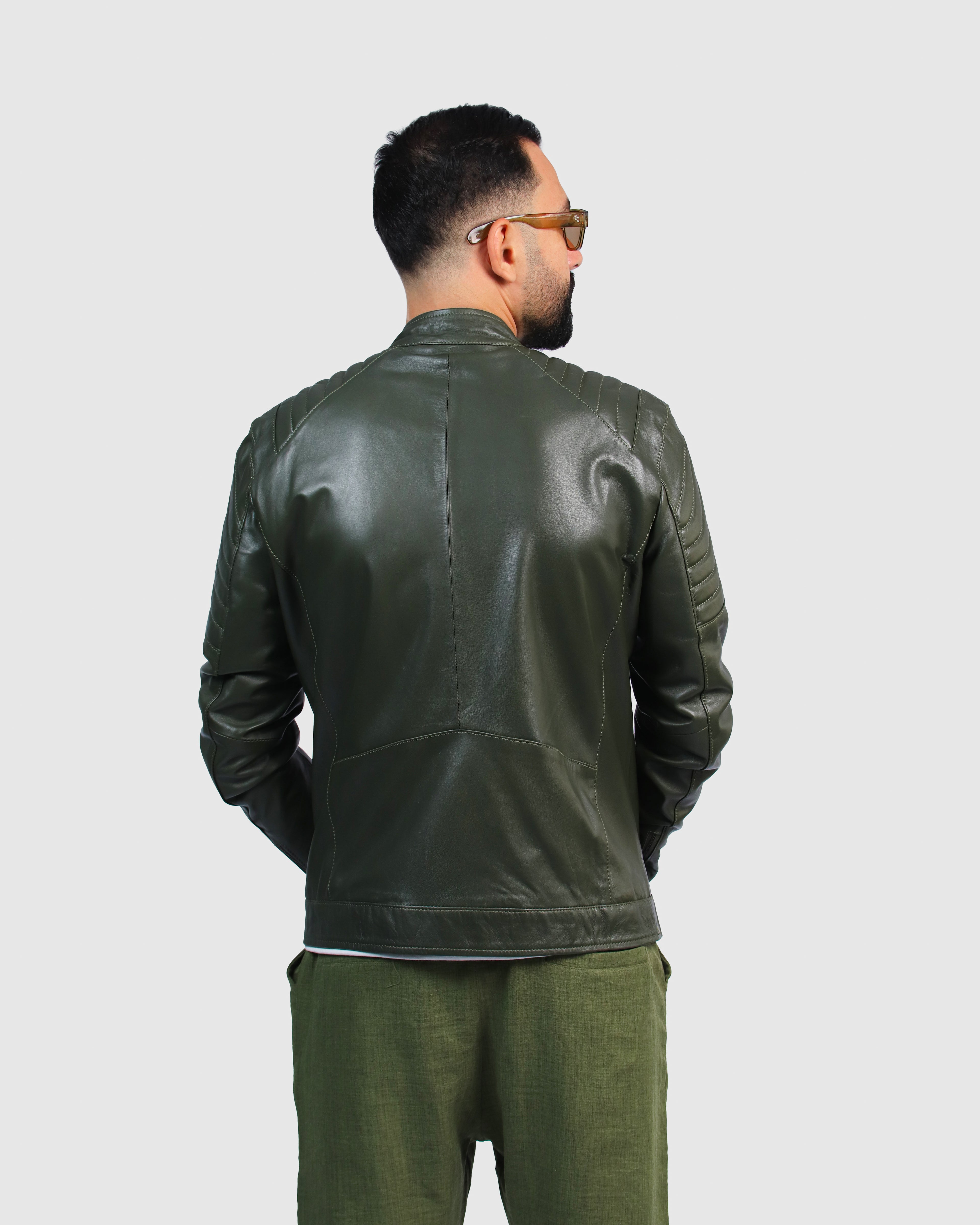 Blouson VERT en Cuir Véritable