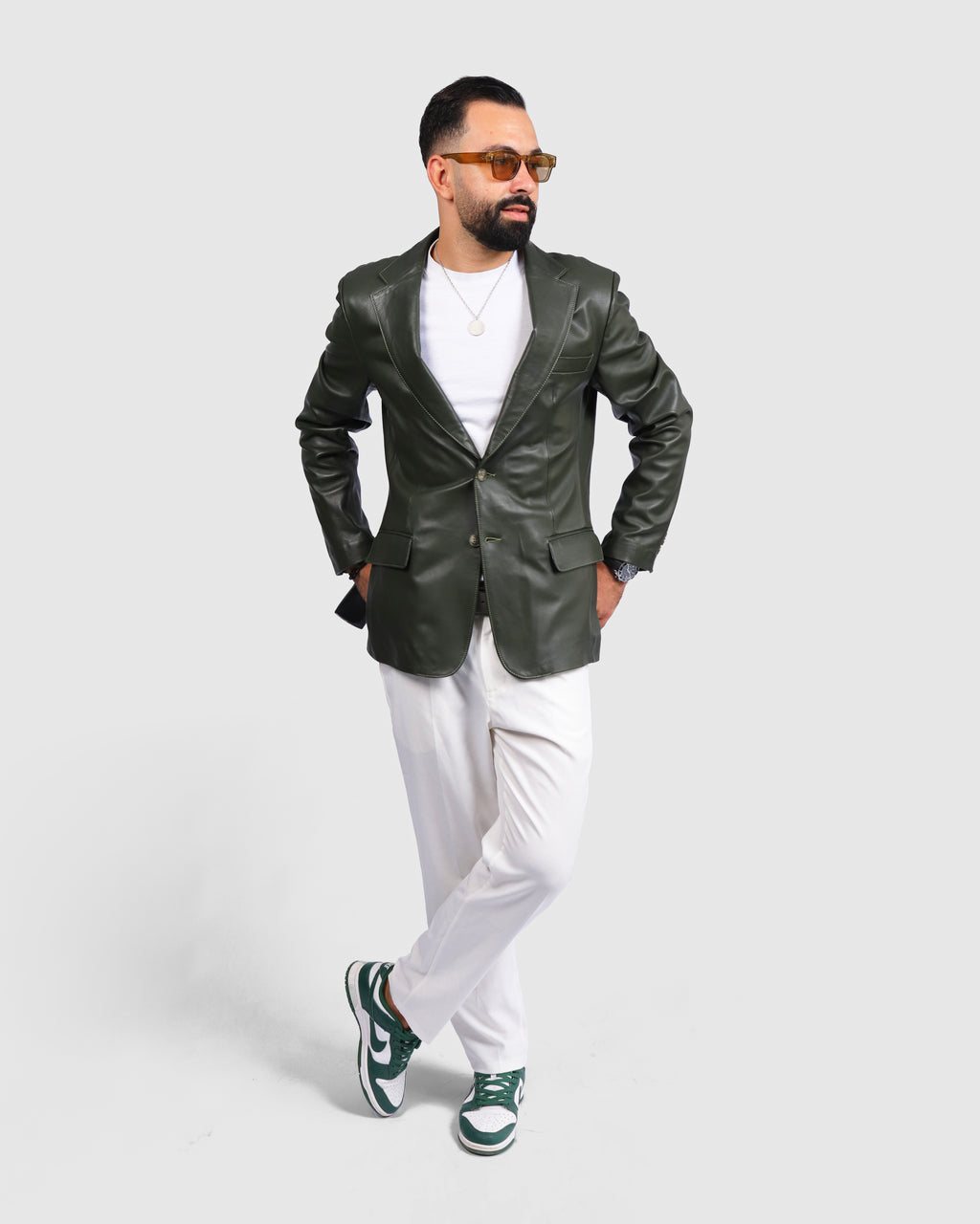 Veste vert en cuir