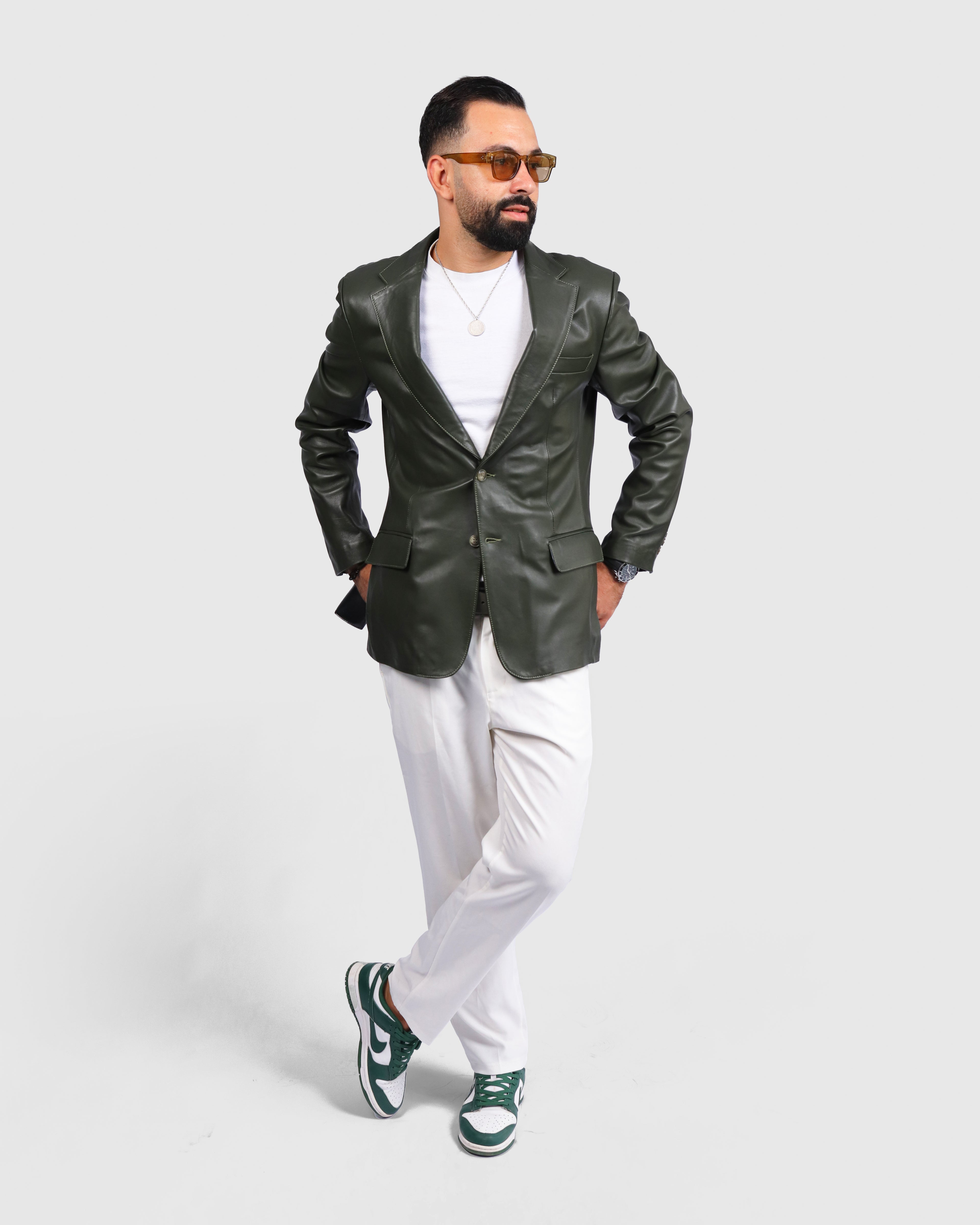 Veste vert en cuir