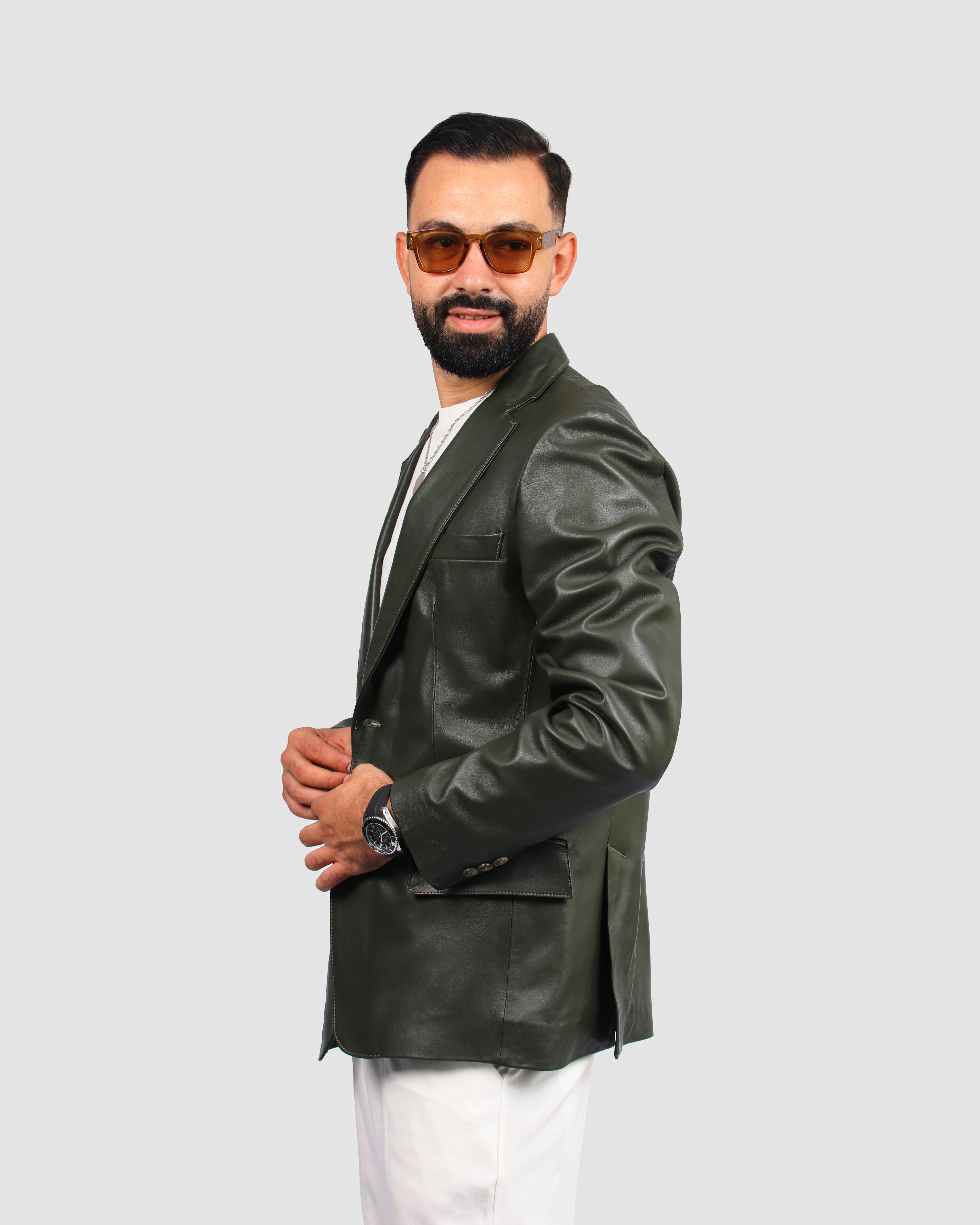 Veste vert en cuir