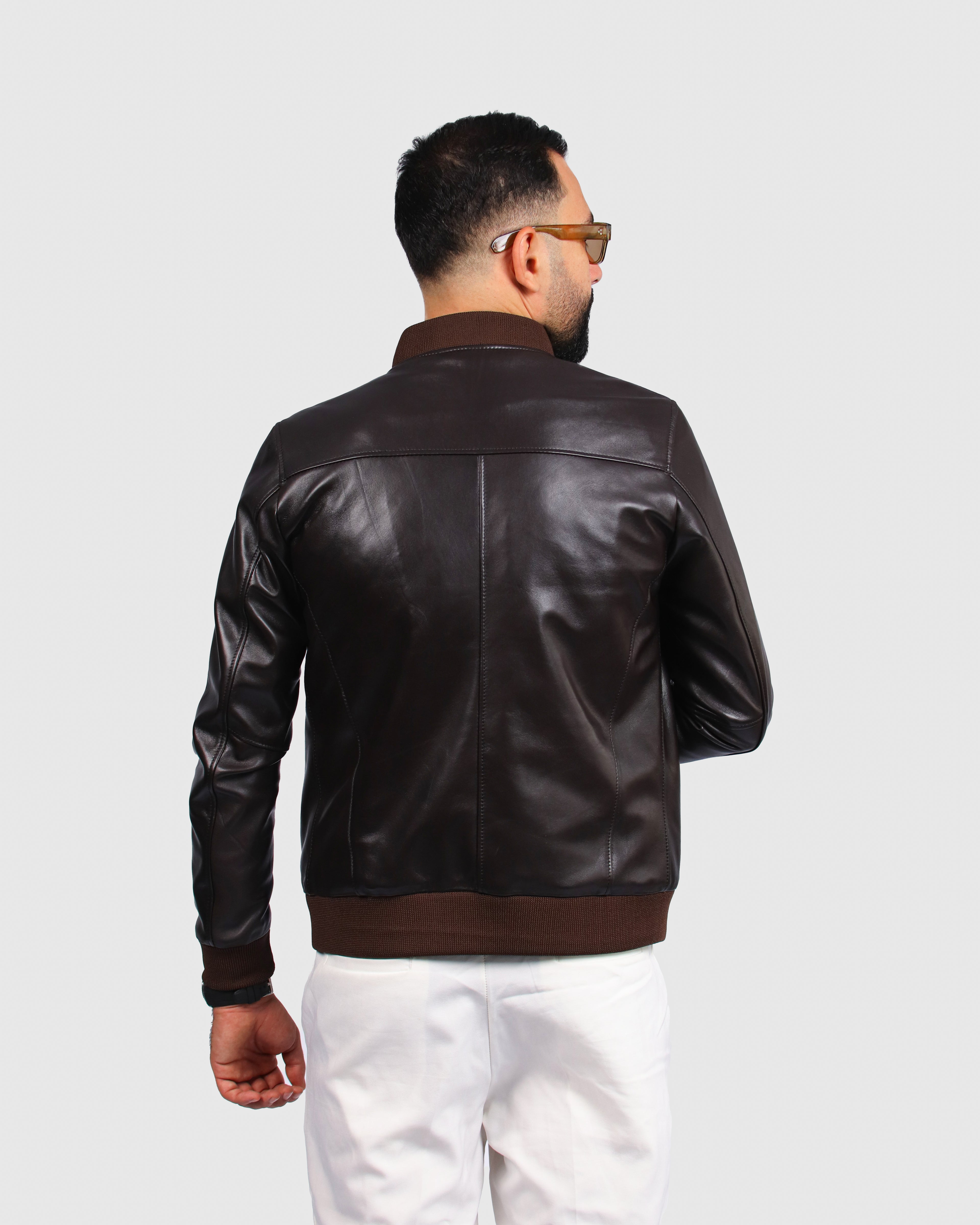 Blouson Bomber en Cuir Marron