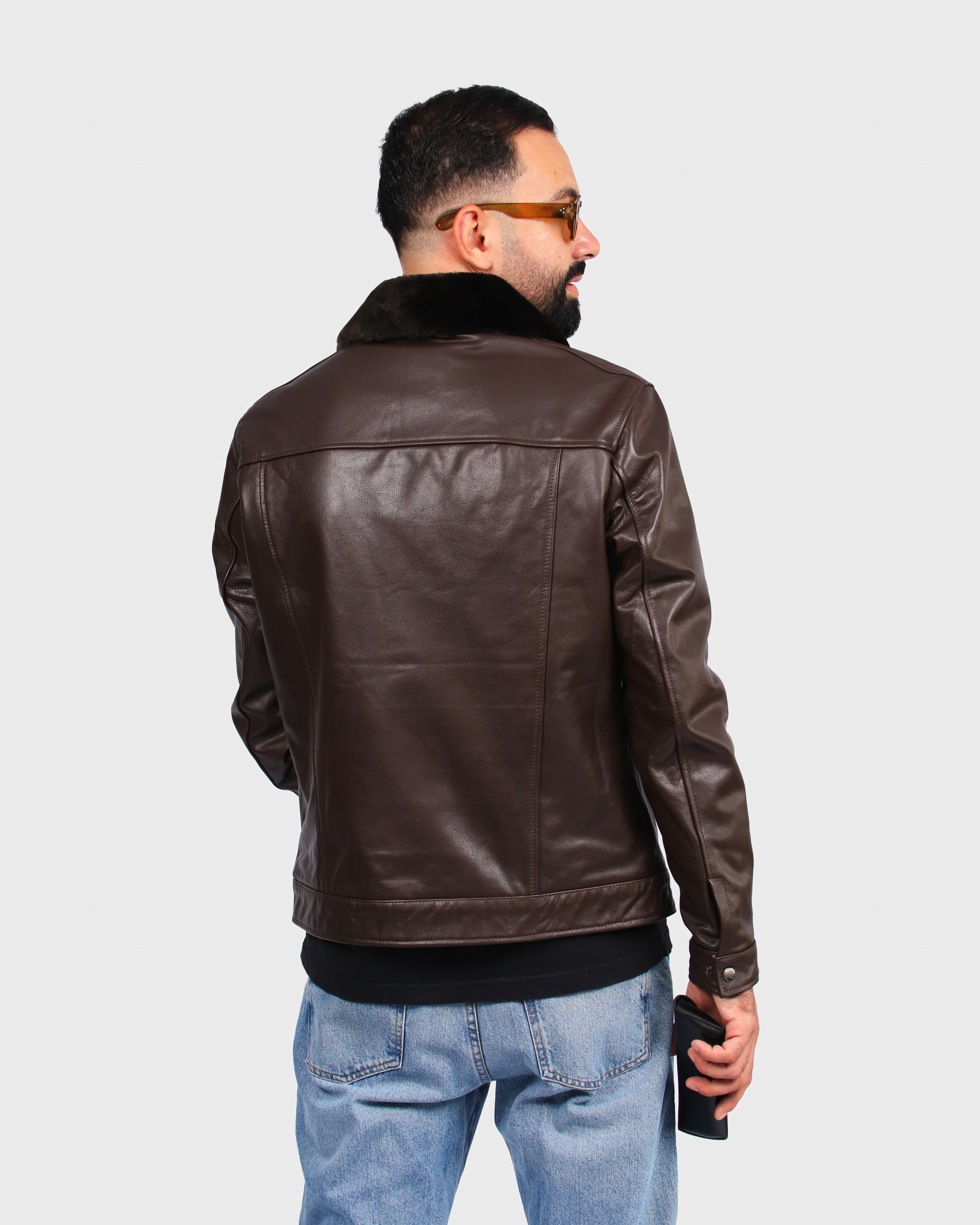 Veste en Cuir de Vachette avec Col en Fourrure