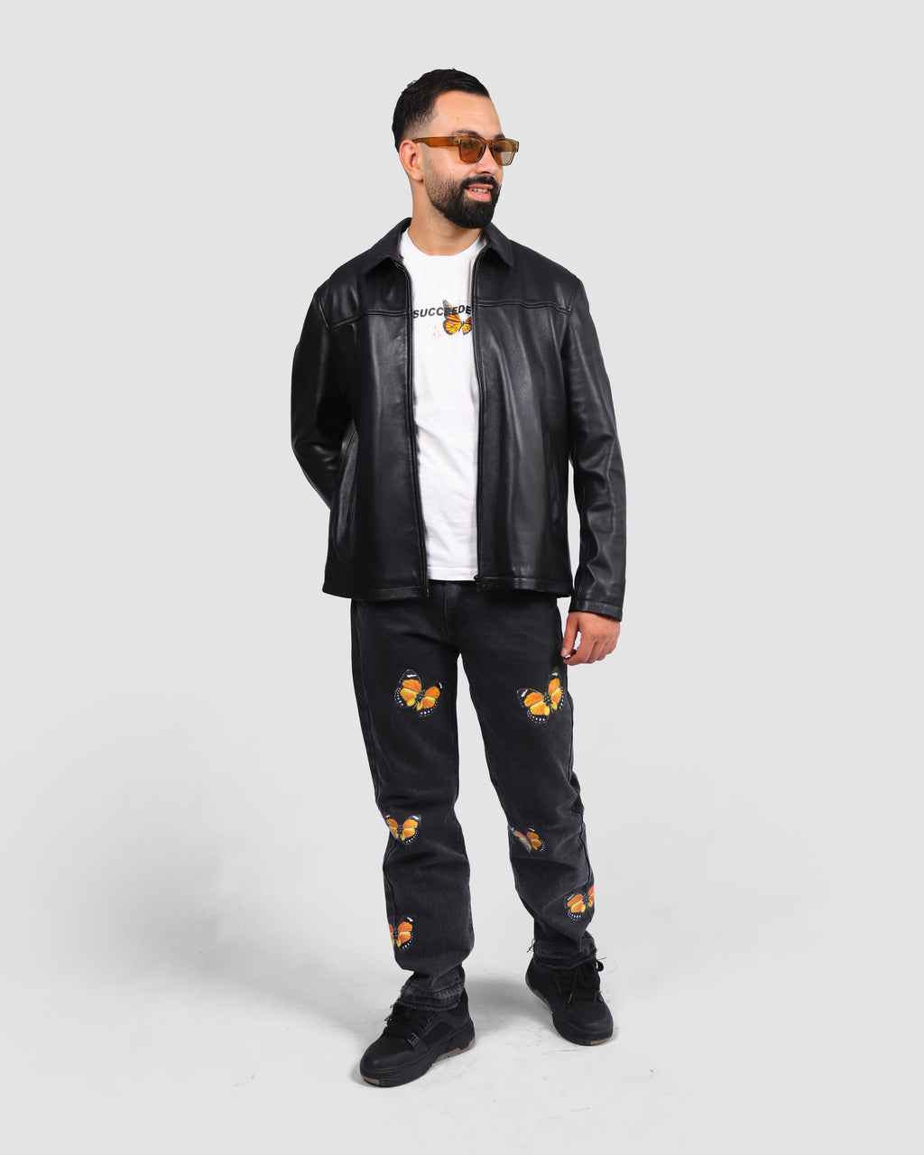 Veste en Cuir Noir à Col Chemise