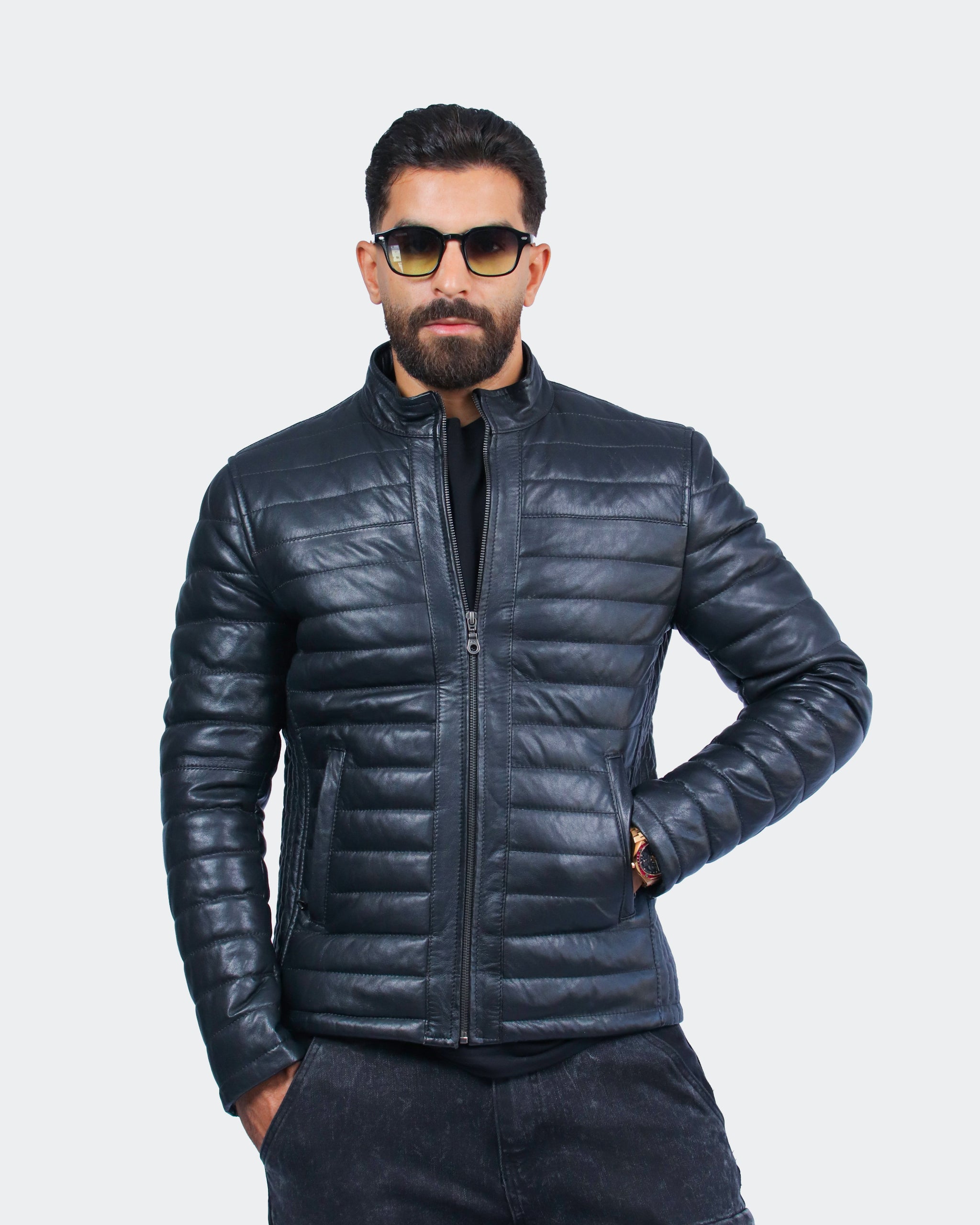 Doudoune en cuir véritable de qualité premium