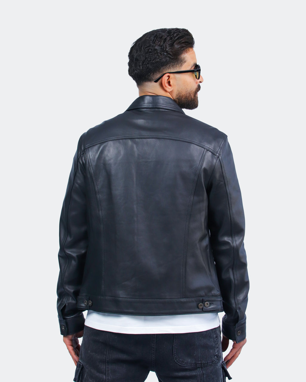 Veste en Cuir Noir Regular Fit