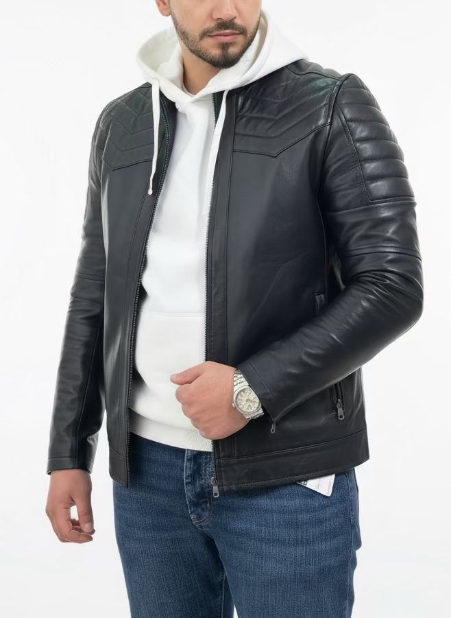 Blouson noir en Cuir Véritable