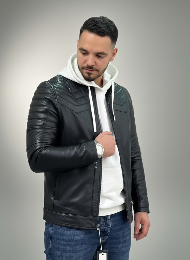 Blouson noir en Cuir Véritable