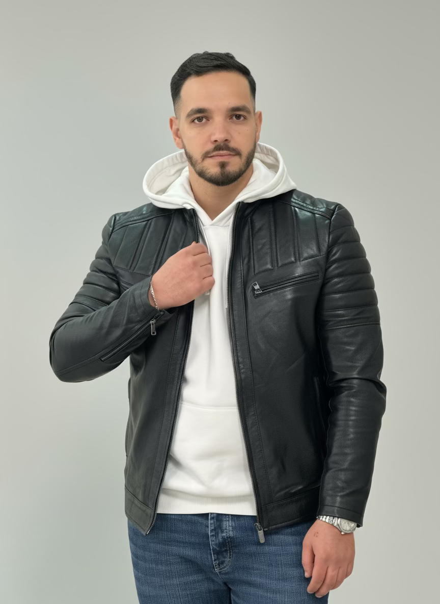 Jacket noir en Cuir Véritable