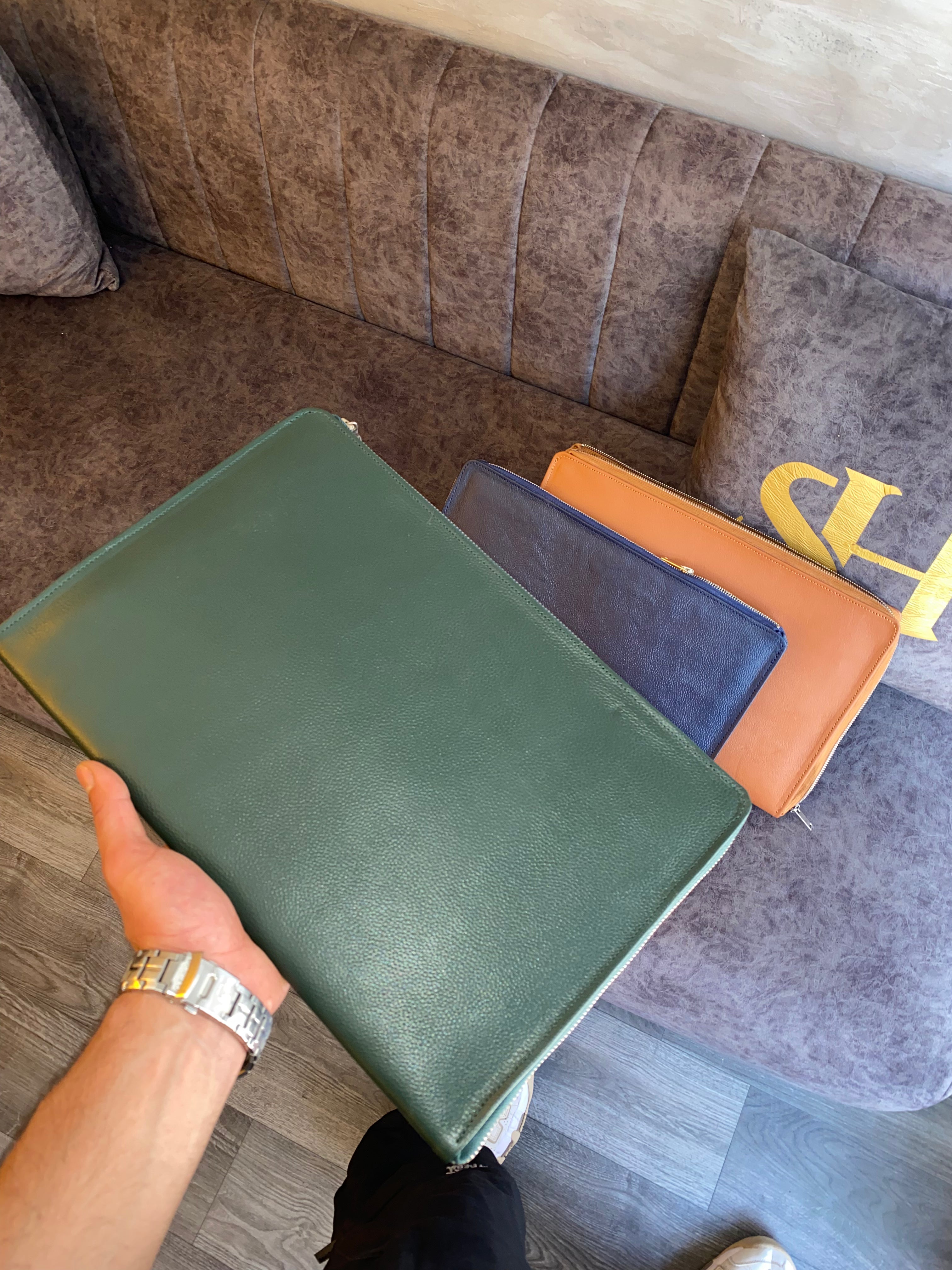 Pochette d’ordinateur portable en cuir marron Baxter