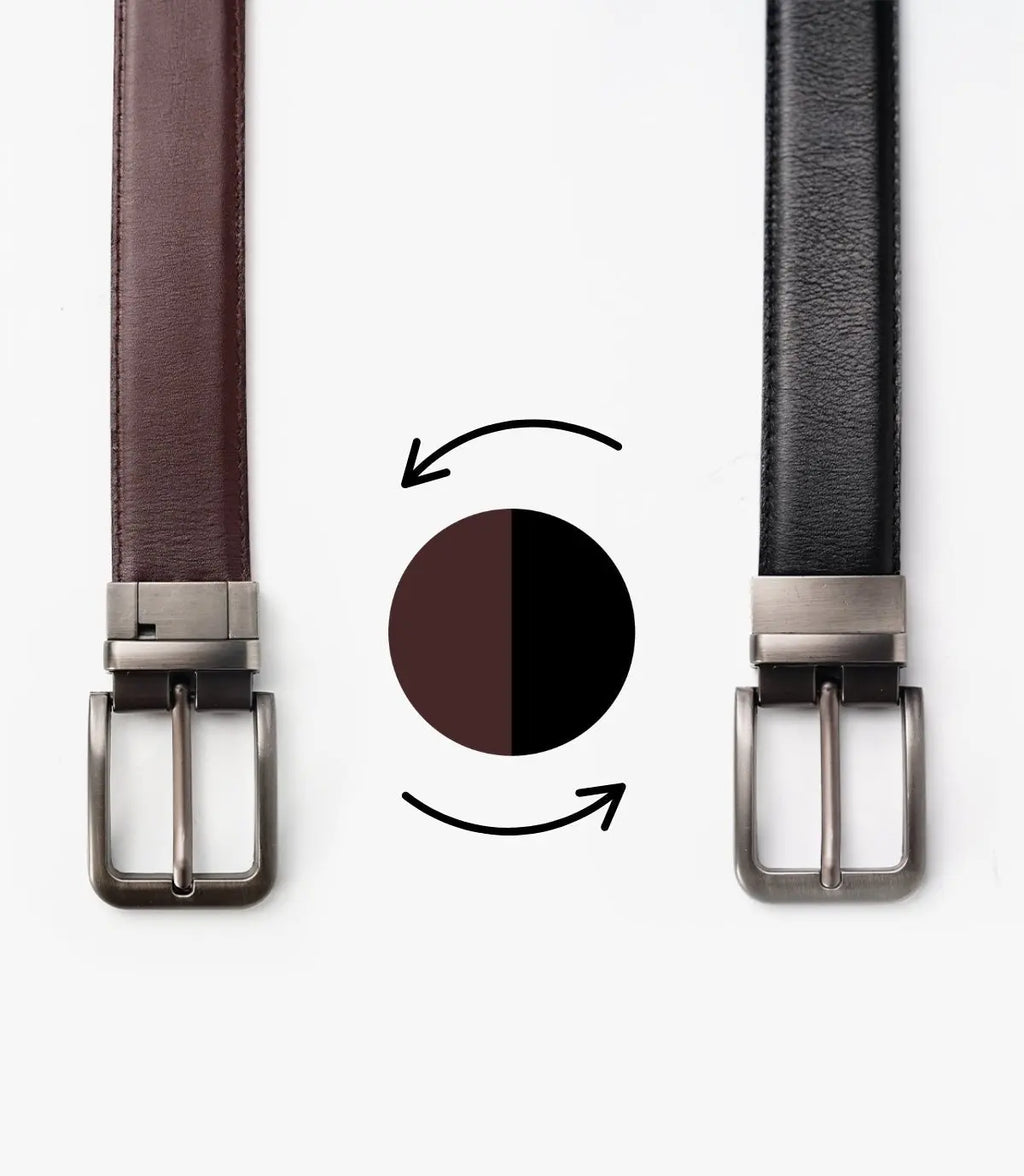 CEINTURE  en Cuir Double Face, Noir-Marron