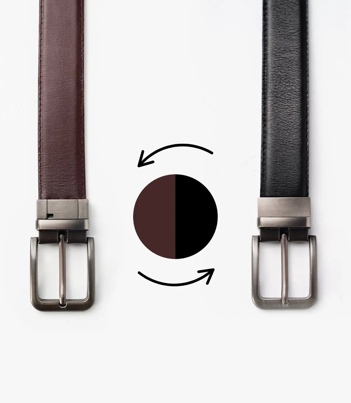 CEINTURE  en Cuir Double Face, Noir-Marron