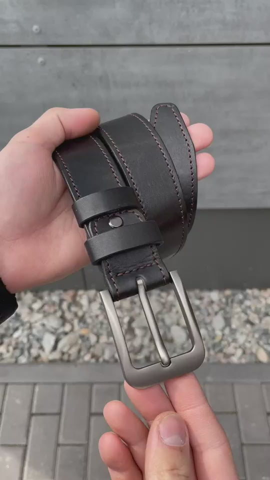 Ceinture réglable en cuir foulonné  brun foncé